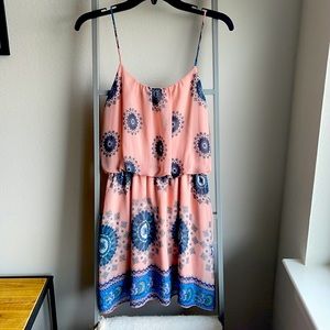 Peach printed dress with spaghetti straps